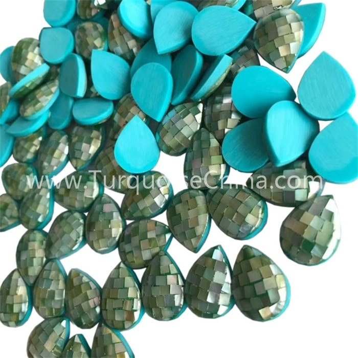 Bottom blue Turquoise with MOP pear mosaic cabochon natural gemstone 1