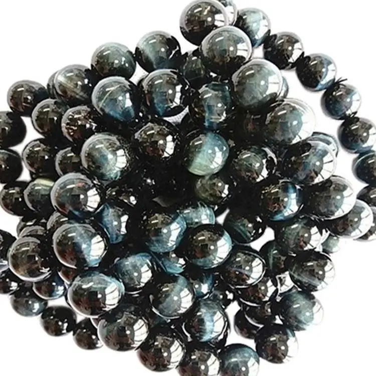 Pulsera de ojo de tigre azul natural Cuentas de forma redonda Piedra preciose lisa 1