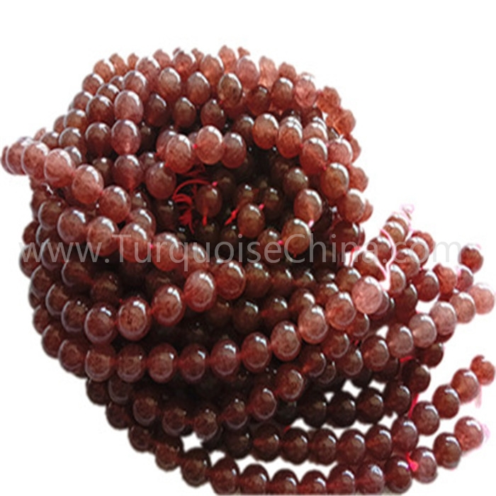Բնական կարմիր ելակի բյուրեղային կլոր ձեւի Beads հարթ թանկարժեք տողեր 1