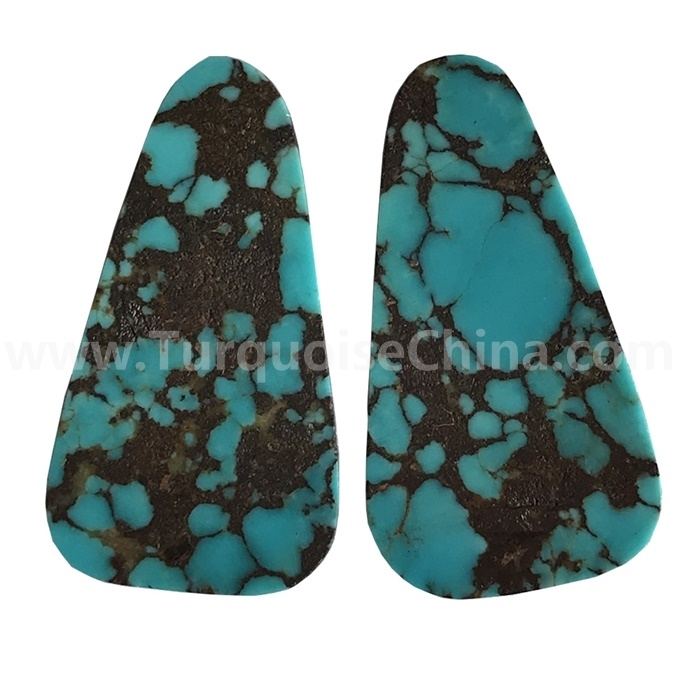 Geometric Turquoise Cabochon Pair Royston natural ribbon turquoise 1