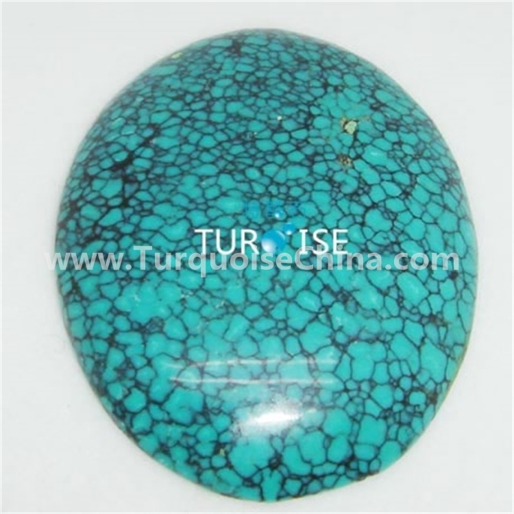 Asli Natural Sky Greenish Turquoise Oval Cabochon di Bawah Datar 1
