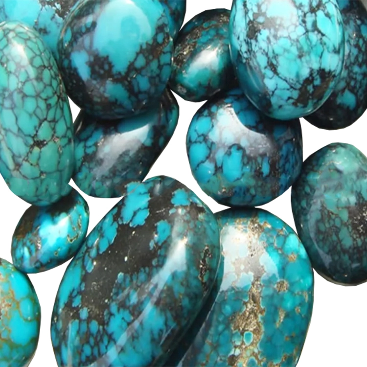 Natural Turquoise - smooth oval nuggets -Teal Blue color - Loose beads 1