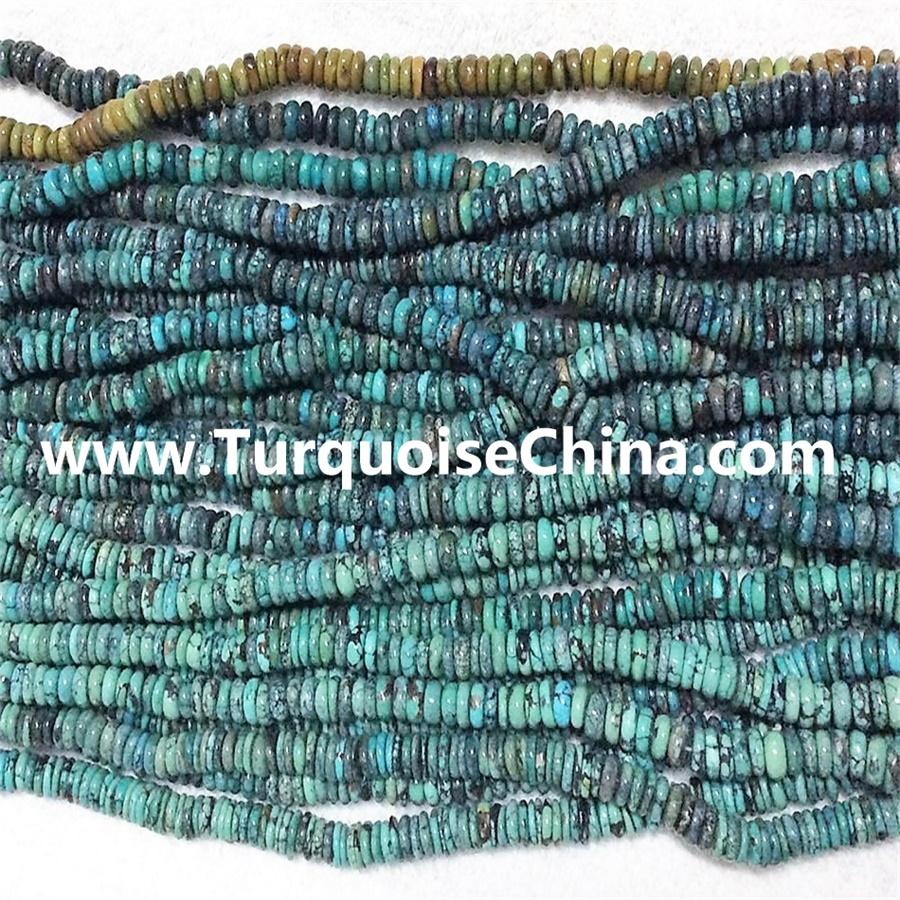 I-100% yendalo ngokwendalo i-turquoise yokwenene ye-gemstone rondelle buds 16 i-intshi 4