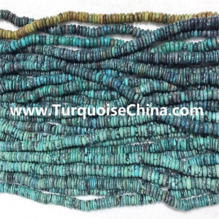I-100% yendalo ngokwendalo i-turquoise yokwenene ye-gemstone rondelle buds 16 i-intshi 1