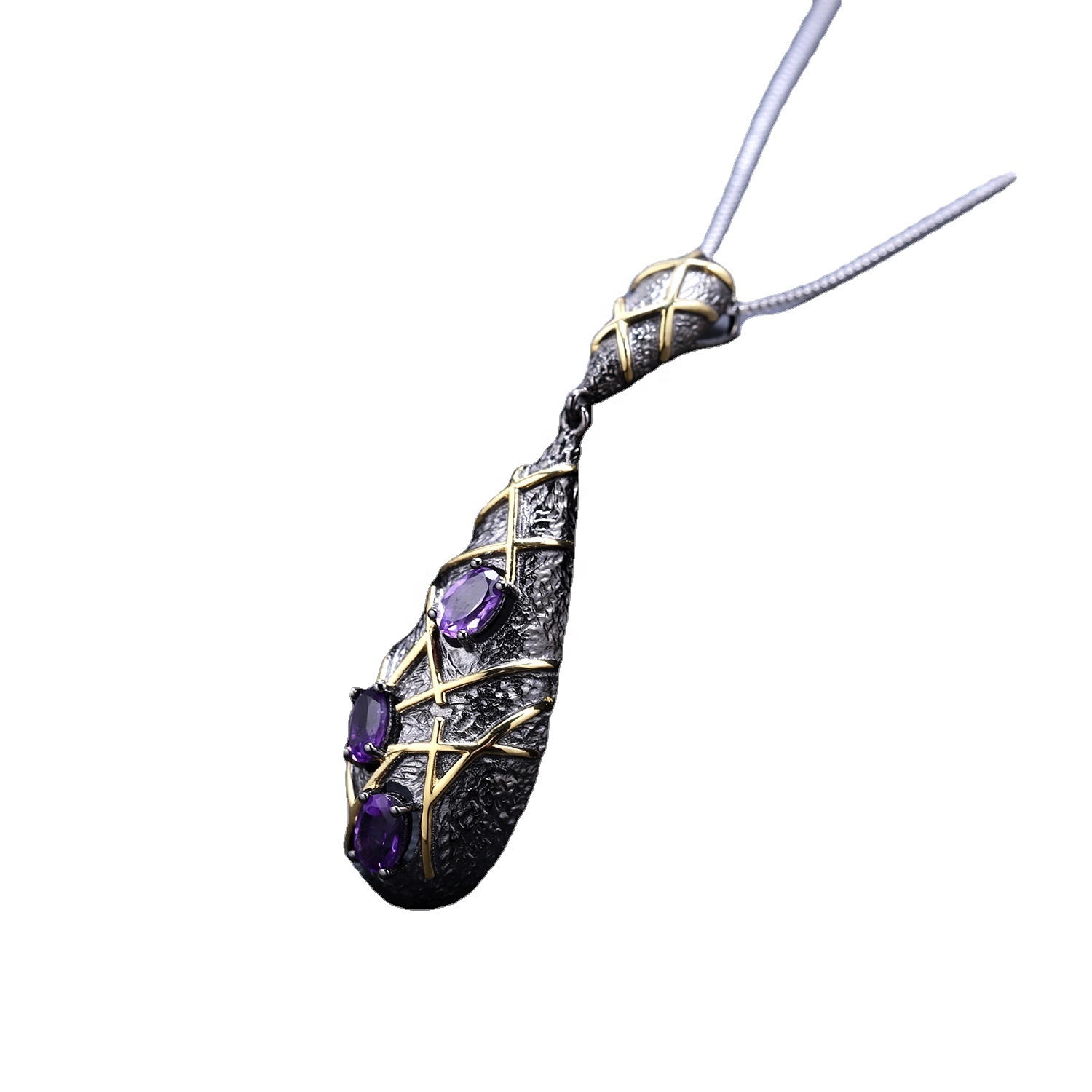 Charmante 925 Silwer Goud-Plated Oppervlak Pers Corundum Hanger vir Vroue se 13