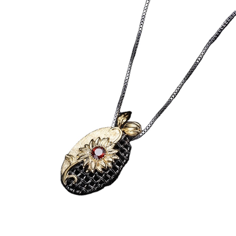 Fashion Women \ 's 925 Sterling Silver Necklace Sun Flower Shape Pendant Platinum Rose Gold Ladies Necklace 9
