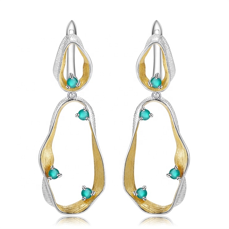 Mfululizo mpya wa kujitia kujitia 925 Sterling Silver Asili Ya asili ya Blue Quartz Wanawake wa Kuacha Pete 31