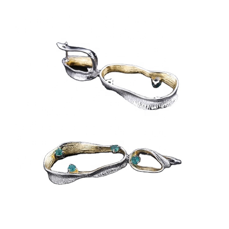 Mfululizo mpya wa kujitia kujitia 925 Sterling Silver Asili Ya asili ya Blue Quartz Wanawake wa Kuacha Pete 37