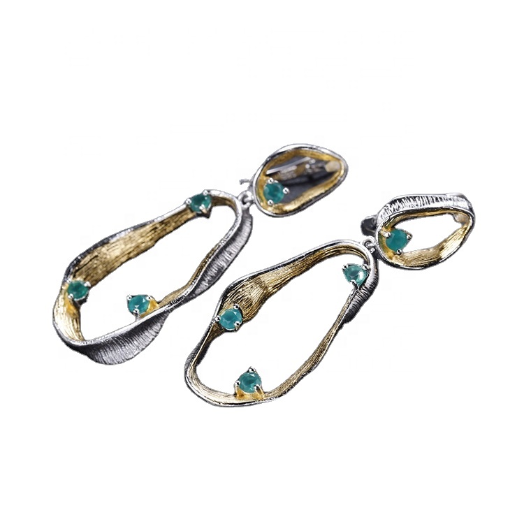 Mfululizo mpya wa kujitia kujitia 925 Sterling Silver Asili Ya asili ya Blue Quartz Wanawake wa Kuacha Pete 39