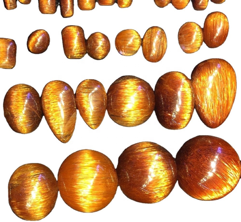 Naturlig kobber rutilert kvarts cabochon kobber rutilert kvarts glatt oval cabochon 32