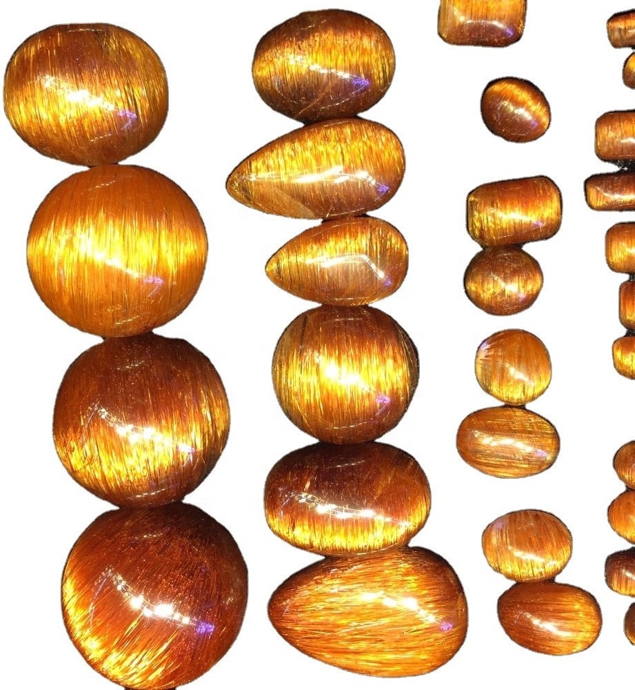 Naturlig kobber rutilert kvarts cabochon kobber rutilert kvarts glatt oval cabochon 34