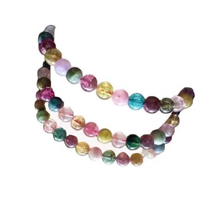 Тегін жеткізу моншақтары Мульти турмалин моншақтары тегіс дөңгелек гемстон 35