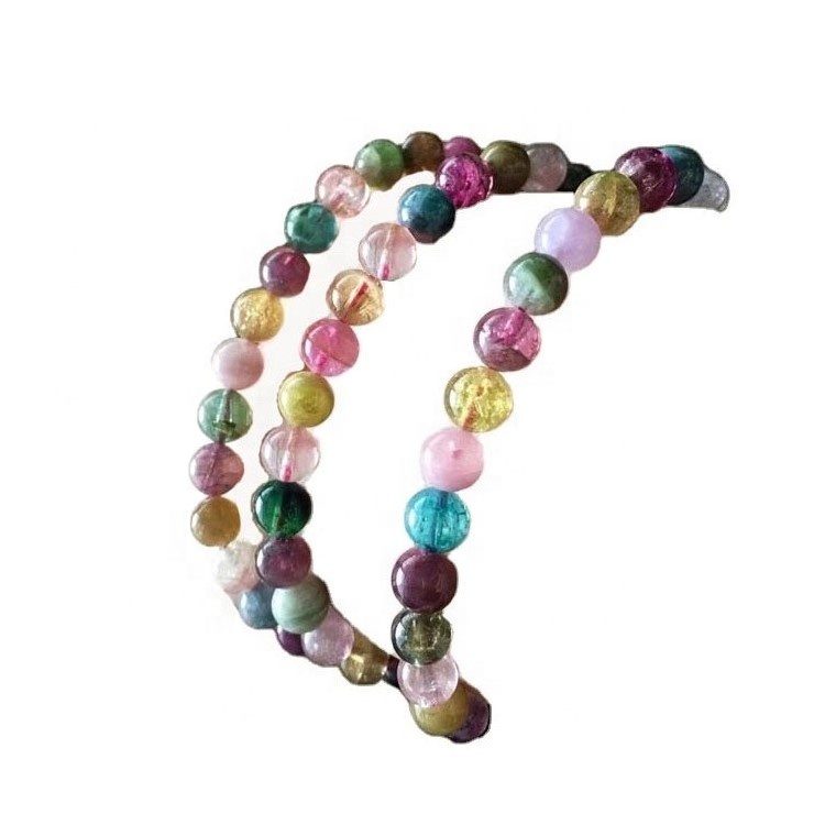 Тегін жеткізу моншақтары Мульти турмалин моншақтары тегіс дөңгелек гемстон 37