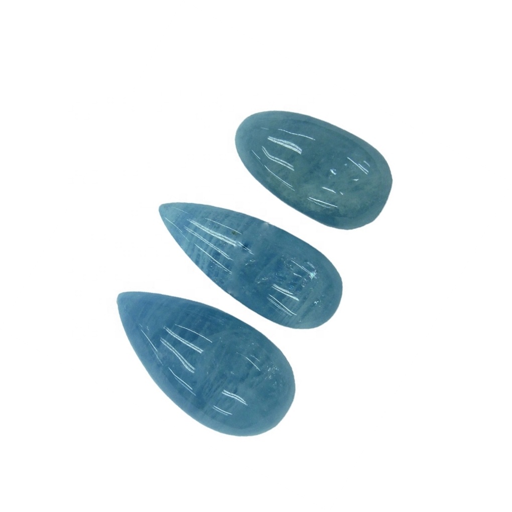 ყველაზე მაღალი ხარისხის Aquamarine Cabochon Gemstone ბუნებრივი ლურჯი Aquamarine Cabochon მსხალი Shape Milky Aquamarine Cabochon ფხვიერი Gemstone 35