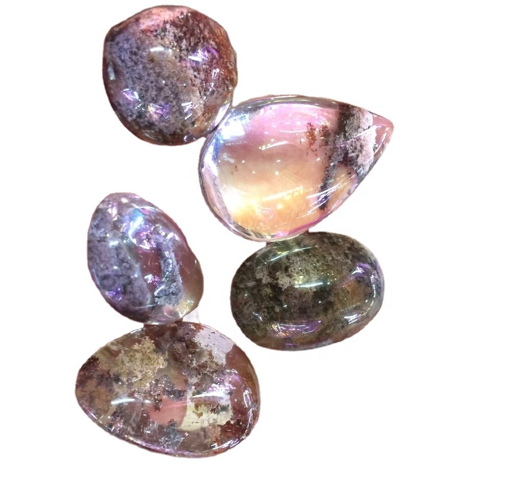 Natural Lodolite Garden Quartz Cabocho Loose Gems Stone Phantom Quartz Pear Shape 33