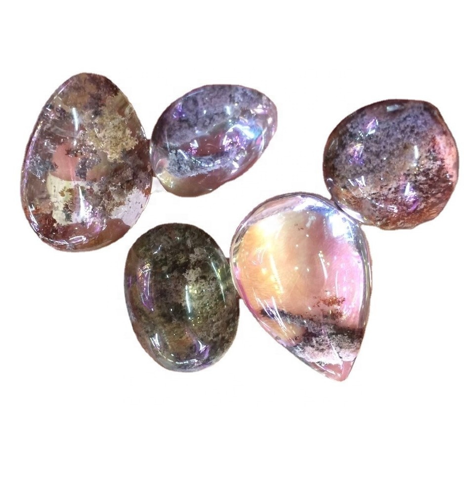 Natural Lodolite Garden Quartz Cabocho Loose Gems Stone Phantom Quartz Pear Shape 35