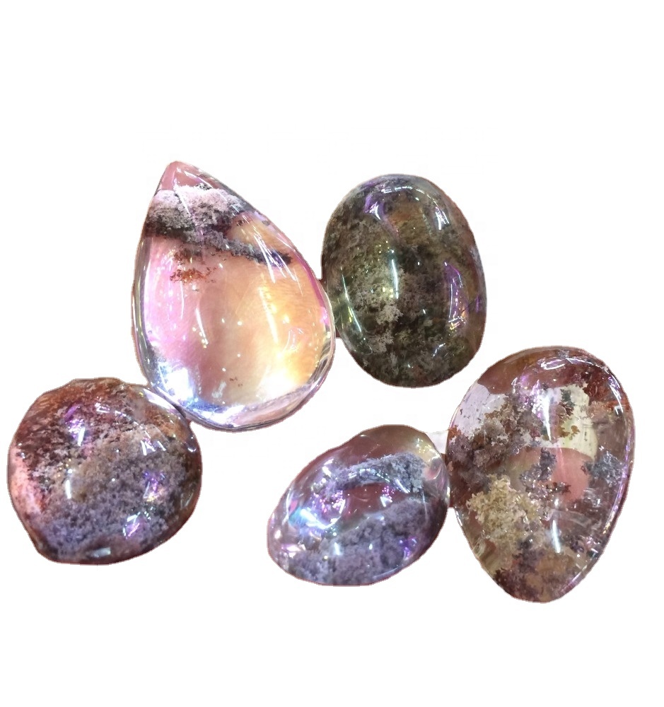 Natural Lodolite Garden Quartz Cabocho Loose Gems Stone Phantom Quartz Pear Shape 39