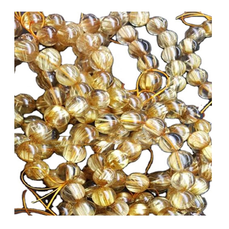 Pulsera Natural Titanium Golden Rutile Plane Roundel Beads 25