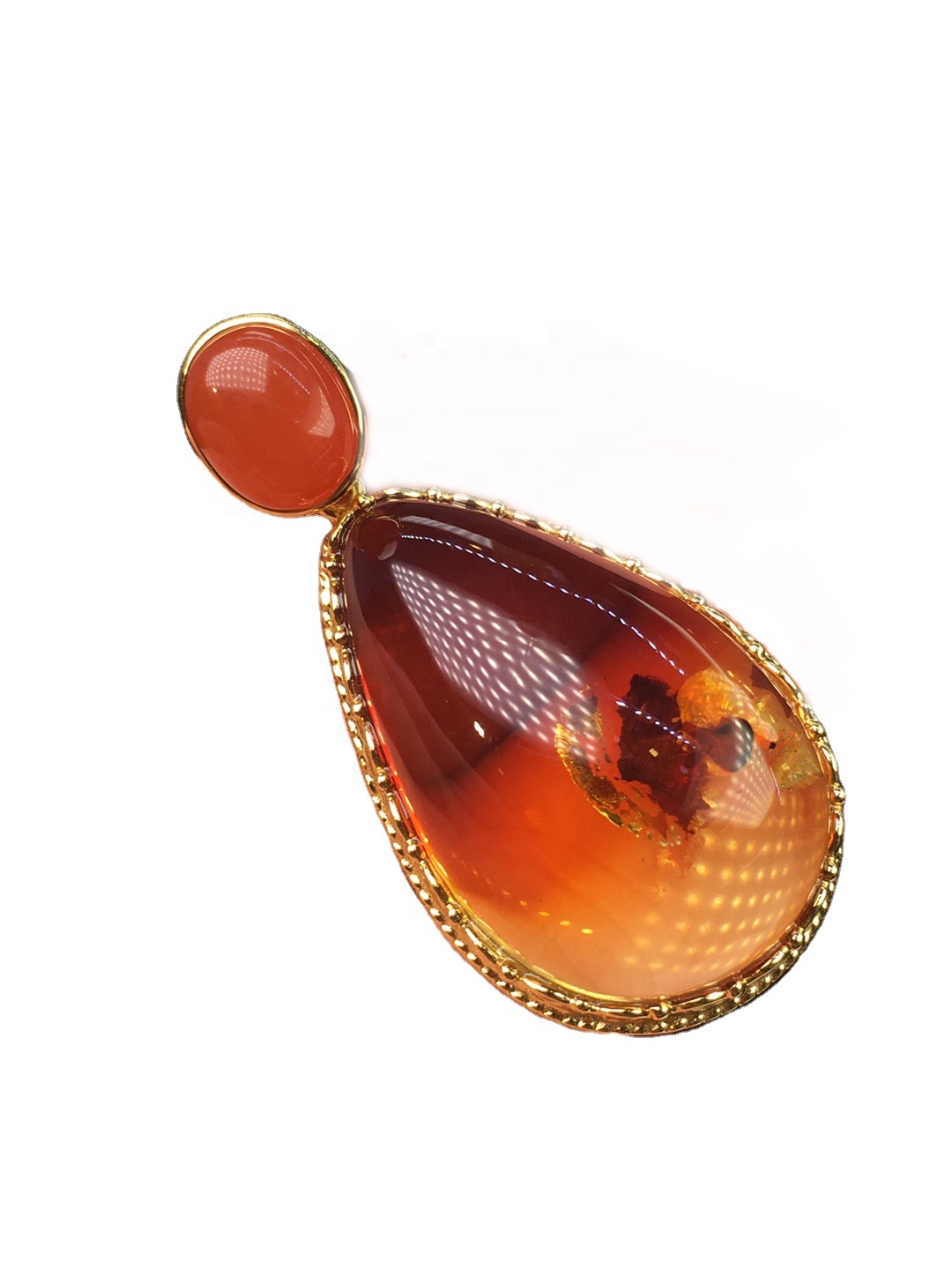 Pupa Amber Tardrop Pendanti / Ayebaye ju Pumtstone Pendanton / Gold Fi ọṣọ ẹbun ti o yangan 11