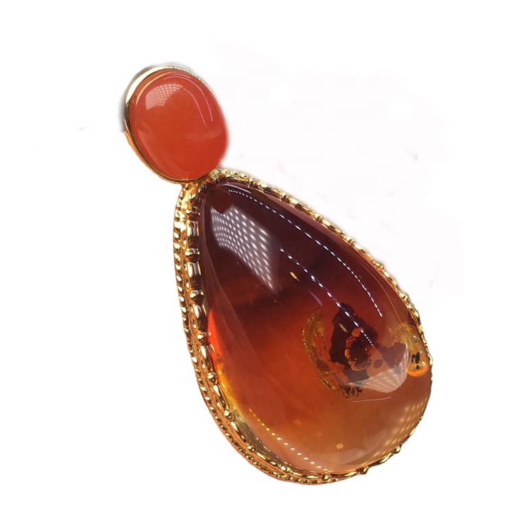 Pupa Amber Tardrop Pendanti / Ayebaye ju Pumtstone Pendanton / Gold Fi ọṣọ ẹbun ti o yangan 15