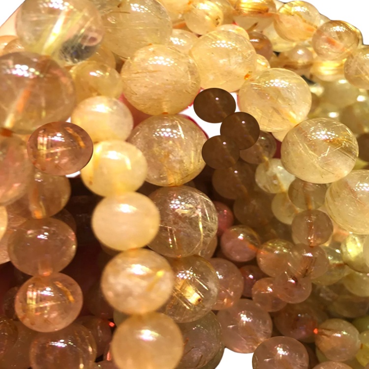 Brasil Golden Rutilated Cuarzo Beads Redondo Pulsera Pulsera personalizable 24