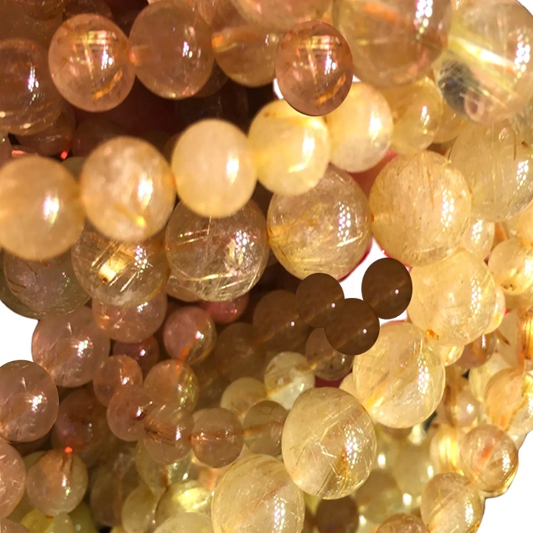 Brasil Golden Rutilated Cuarzo Beads Redondo Pulsera Pulsera personalizable 26