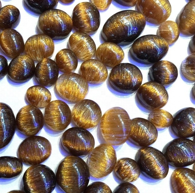 Табиғи сирек кездесетін мыс рутильді кварц Гемстоне Тегіс кабель пішіні 32