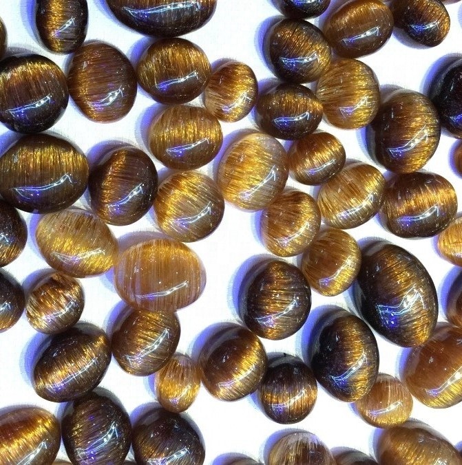 Табиғи сирек кездесетін мыс рутильді кварц Гемстоне Тегіс кабель пішіні 36