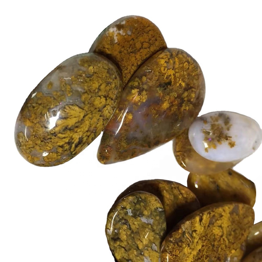 Natyrisht Agate Cabochon Natyrore Yellow MOSS Agate Gemstone Moss Agate JWelyery 32