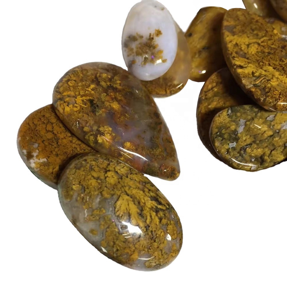 Natyrisht Agate Cabochon Natyrore Yellow MOSS Agate Gemstone Moss Agate JWelyery 38