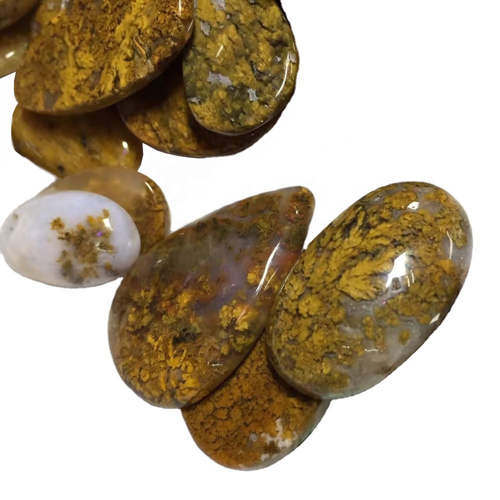 Natyrisht Agate Cabochon Natyrore Yellow MOSS Agate Gemstone Moss Agate JWelyery 36