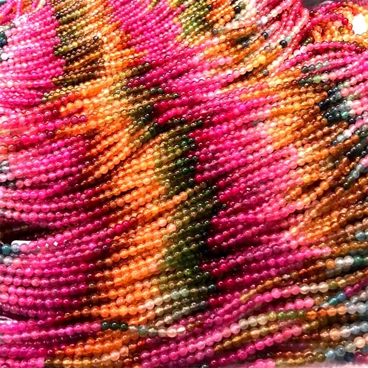Natural Tourmaline Loose Gemstone Beads круглыя ​​каштоўныя камеры пацеры 33