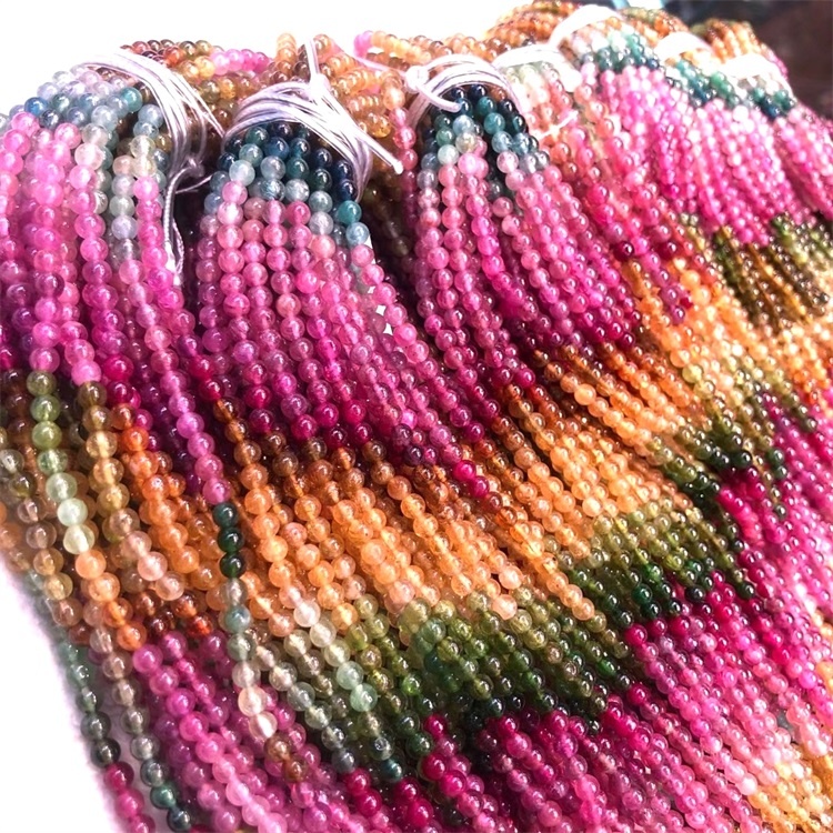 Natural Tourmaline Loose Gemstone Beads круглыя ​​каштоўныя камеры пацеры 37