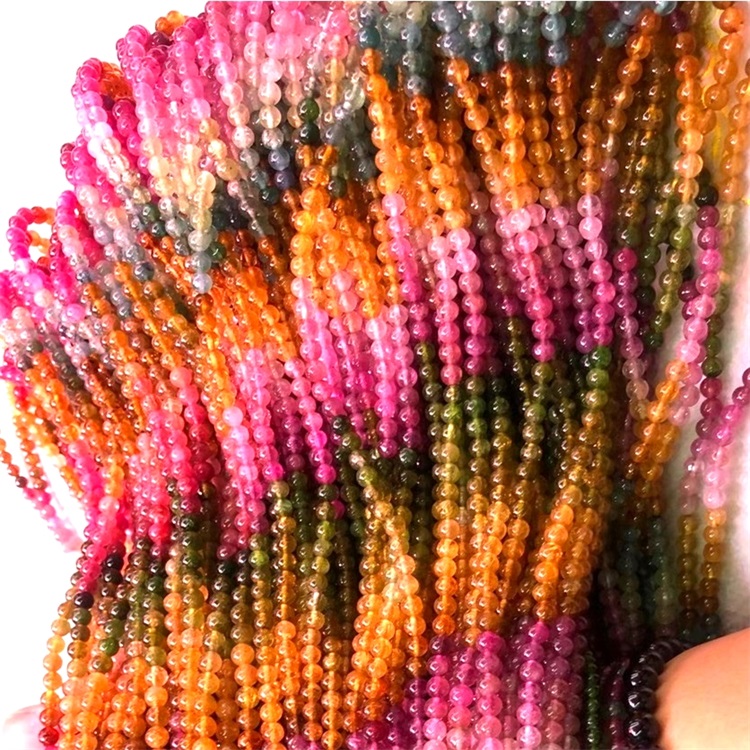 Natural Tourmaline Loose Gemstone Beads круглыя ​​каштоўныя камеры пацеры 39