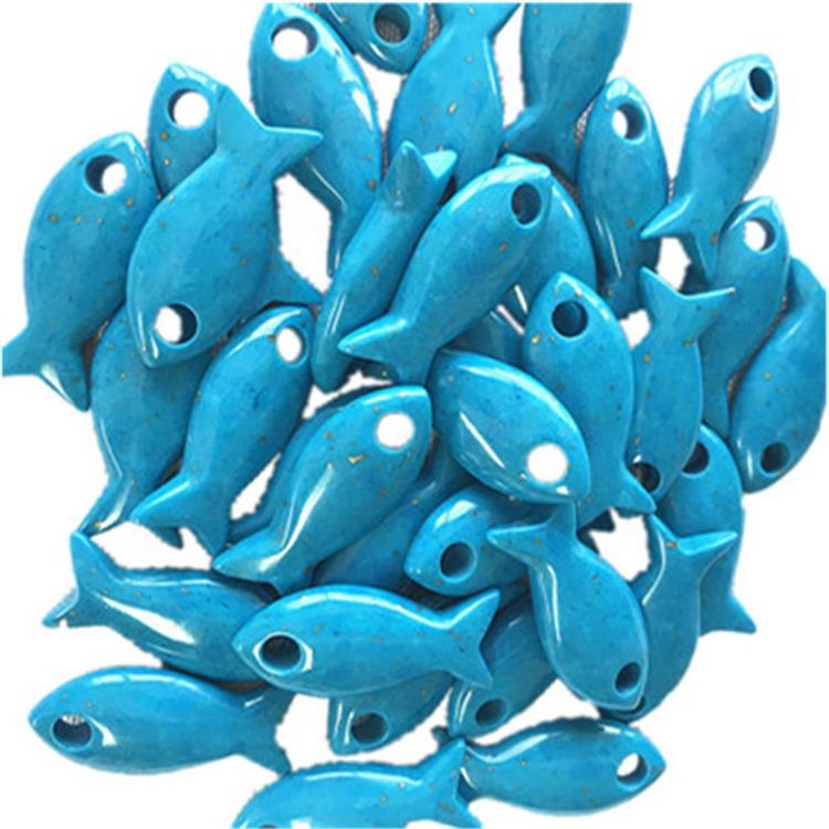 รูปปลาสีเขียวขุ่นผิดธรรมชาติขัดสีฟ้าและพลอยราบรื่น 7