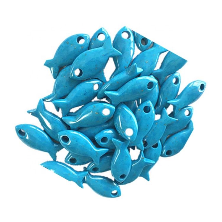 รูปปลาสีเขียวขุ่นผิดธรรมชาติขัดสีฟ้าและพลอยราบรื่น 9