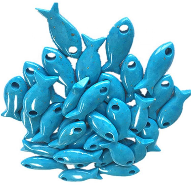 รูปปลาสีเขียวขุ่นผิดธรรมชาติขัดสีฟ้าและพลอยราบรื่น 15