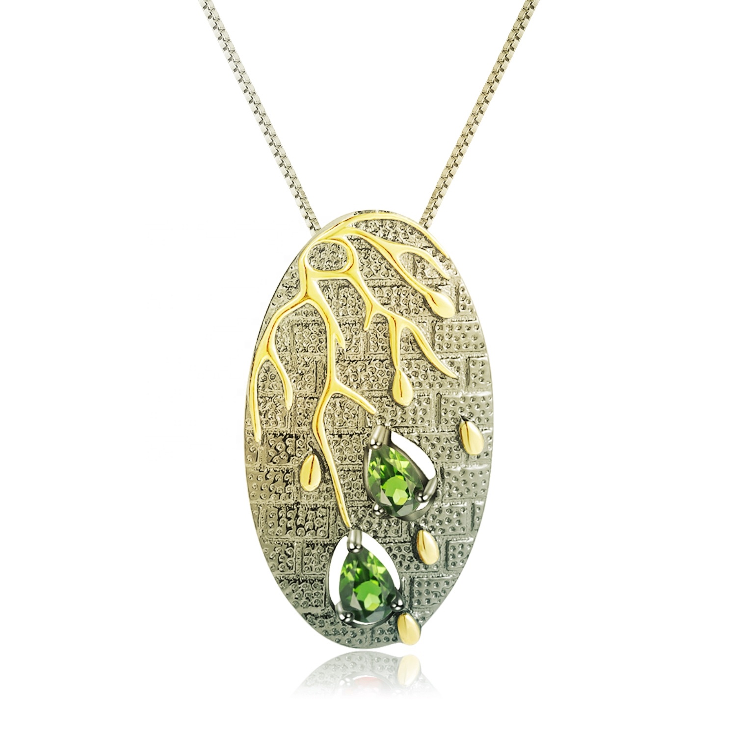 Green Emerald Pondant me ke kaulahao gula. ʻEleʻele nā ​​lei wahine gula. Nā makana hoʻomanaʻo. Pūnaewele Hanohano. Valentine \ 'S lā makana 13