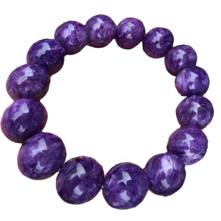 Ռուսական Charoite Stretch Breacelet 15mm Smooth Rondelle Gemstone Iridescent Purple Beads Զարդեր 32