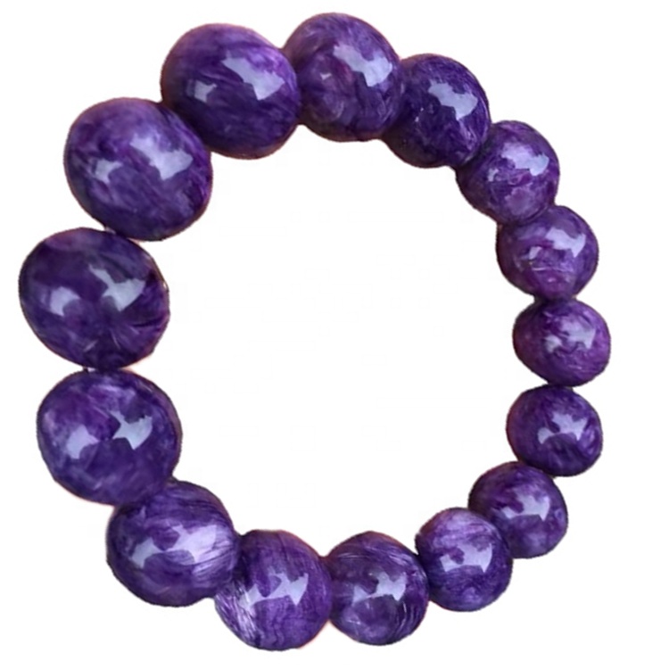 Ռուսական Charoite Stretch Breacelet 15mm Smooth Rondelle Gemstone Iridescent Purple Beads Զարդեր 34