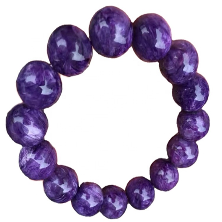 Ռուսական Charoite Stretch Breacelet 15mm Smooth Rondelle Gemstone Iridescent Purple Beads Զարդեր 36