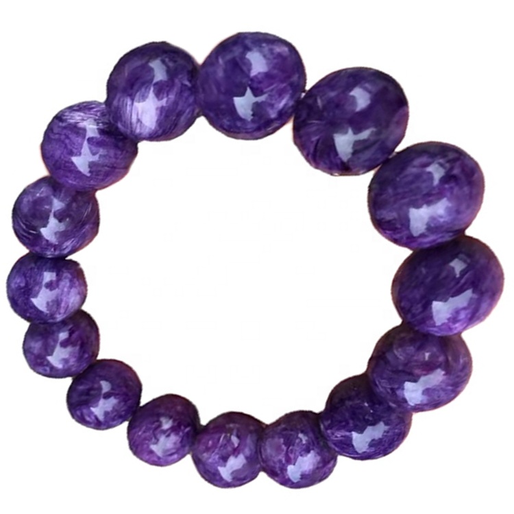 Ռուսական Charoite Stretch Breacelet 15mm Smooth Rondelle Gemstone Iridescent Purple Beads Զարդեր 38