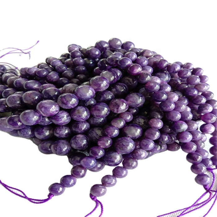 ਕੁਦਰਤੀ ਚਰਾਇਟ 5 ਏ ਗੋਲ ਸ਼ਕਲ ਮਣਕੇ ਨਿਰਵਿਘਨ ਅਤੇ ਜਾਮਨੀ ਰਤਨ ਦੀਆਂ ਤਾਰਾਂ 9