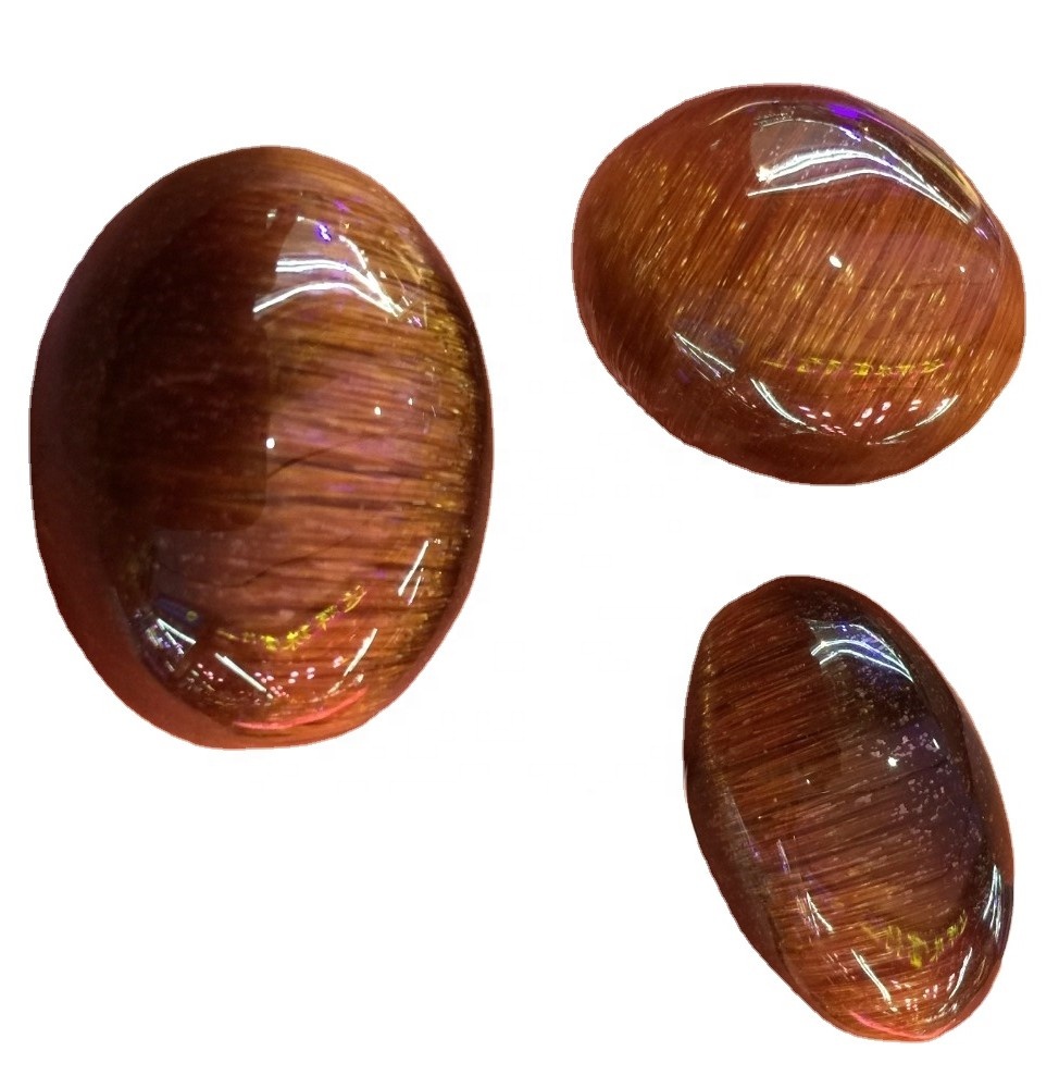 Природно бакар Рутиле Куартз Цабоцхони бакар Рутилски драго камење Врхунски ручно рађени ручни бакар Рутиле Лабав драгуљ 32