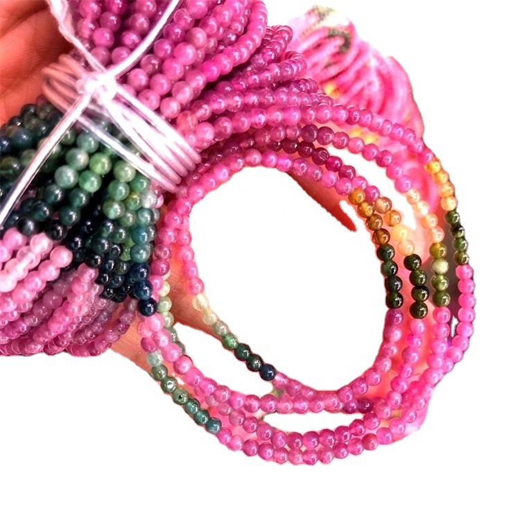 6mm Multicolor Tourmaline მძივები Grade 3A ჭეშმარიტი ბუნებრივი მრგვალი Gemstone ფხვიერი მძივები 39