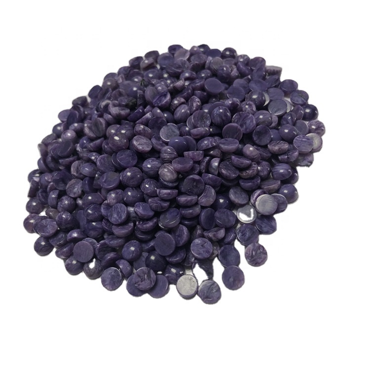 100% faʻalenatura lanu viole charoite faʻataʻamilomilo foliga mafolafola i tua cabochon mo asoa 18