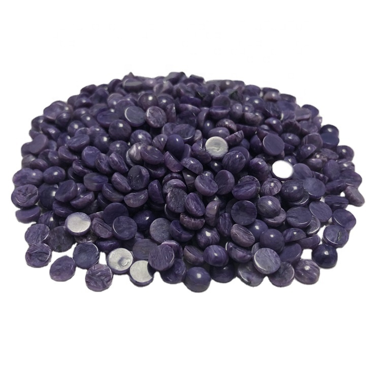 100% faʻalenatura lanu viole charoite faʻataʻamilomilo foliga mafolafola i tua cabochon mo asoa 20