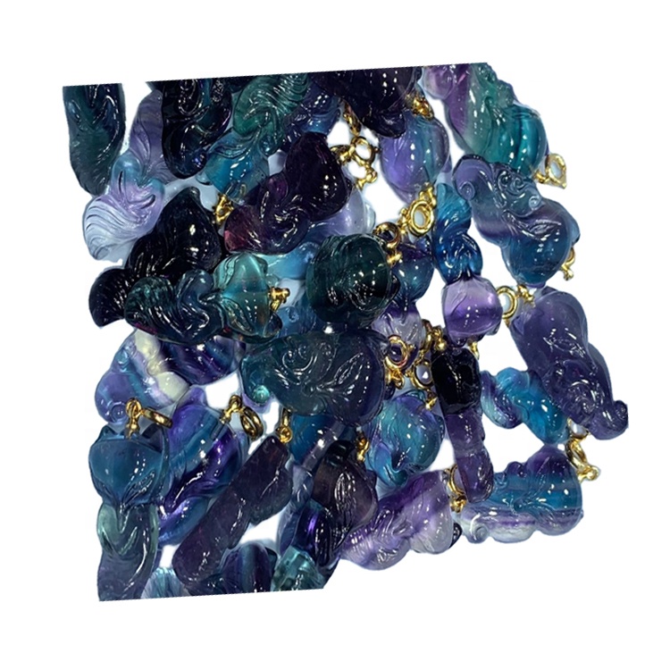 Fluorite ngukir Gem Fox mbentuk pendant / Pendant Pendant / Fluorite Pendant 18