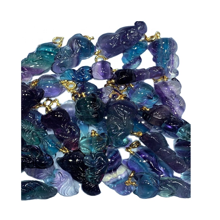 Fluorite ngukir Gem Fox mbentuk pendant / Pendant Pendant / Fluorite Pendant 20