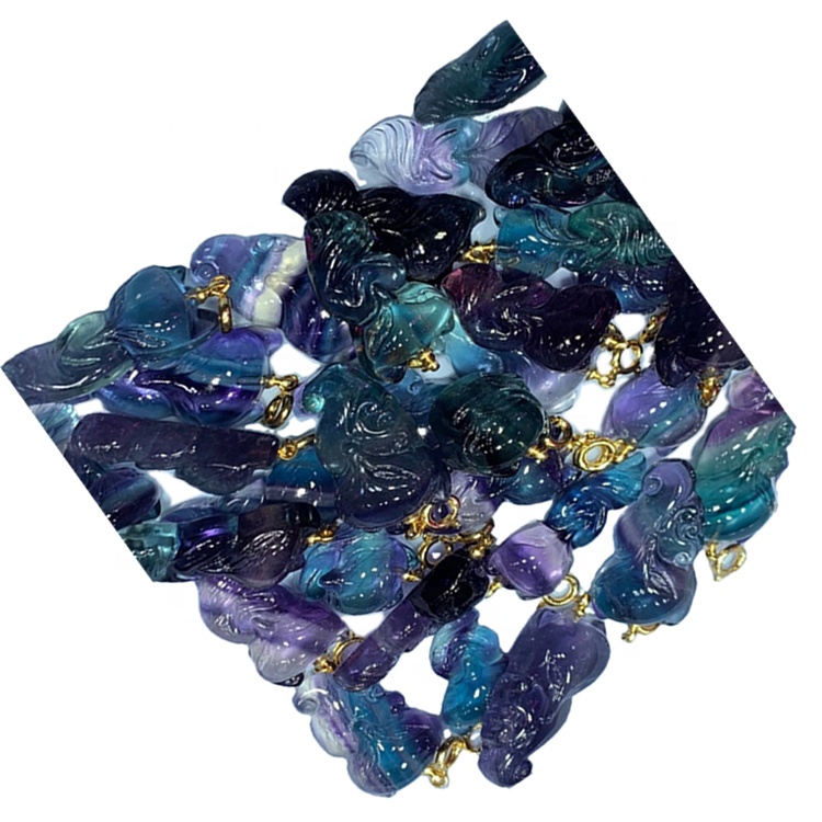 Fluorite ngukir Gem Fox mbentuk pendant / Pendant Pendant / Fluorite Pendant 22